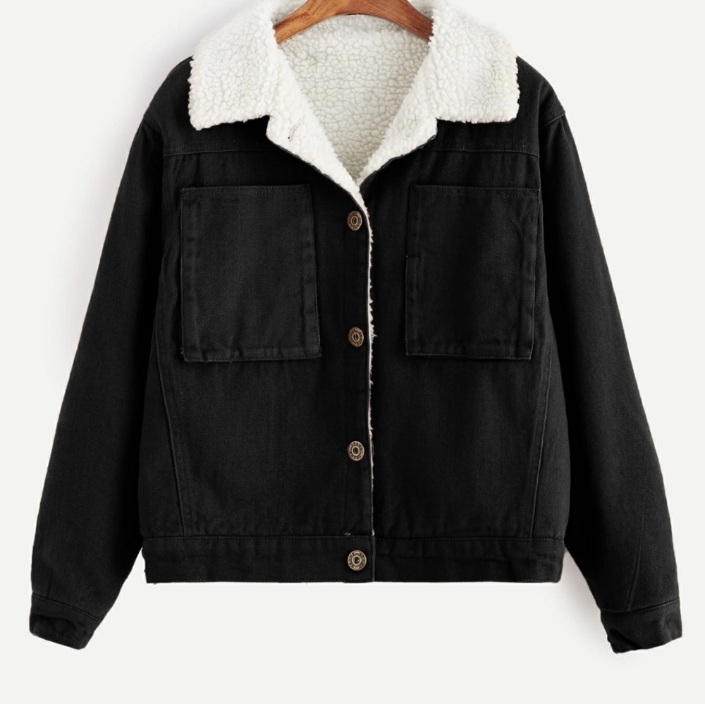 Black Sherpa Oversized Warm Jean Jacket Coat